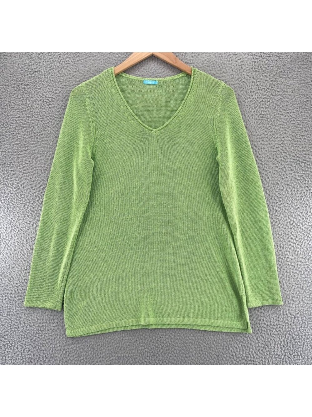 J Mclaughlin Sweater Womens Large Green Stretch Knit Pullover Casual Everyday
